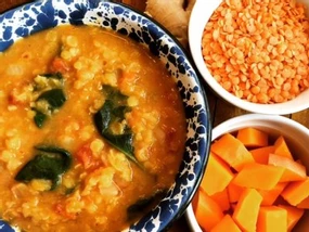 MOROCCAN SPICED SQUASH AND LENTIL SOUP